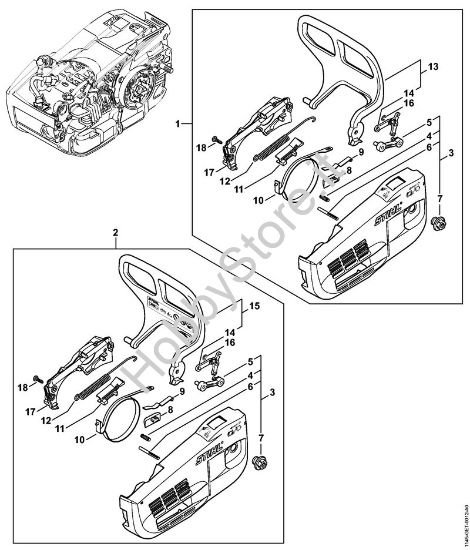 Coperchio rocchetto catena, Protezione mano Motoseghe a benzina (MS) MS 201 TC-E della marca STIHL