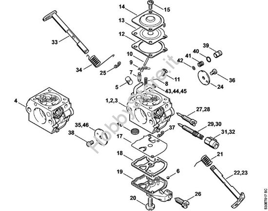 Carburatore C1QÂ­S89, -S90, -S102, -S106 Motoseghe a benzina (MS) MS 210 C-BE della marca STIHL
