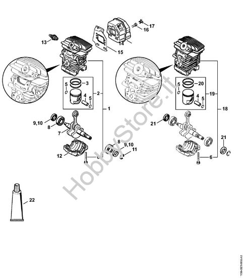 Cilindro, silenziatore Motoseghe a benzina (MS) MS 211 della marca STIHL