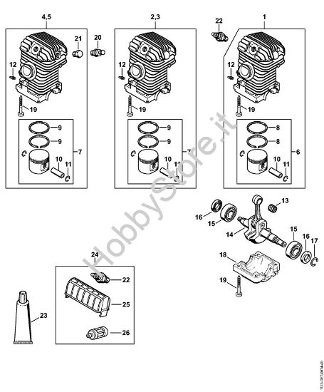 Gruppo propulsore Motoseghe a benzina (MS) MS 230 C-BE della marca STIHL