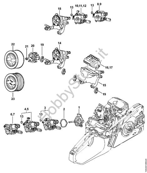 Supporto carburatore, Filtro aria Motoseghe a benzina (MS) MS 231 della marca STIHL