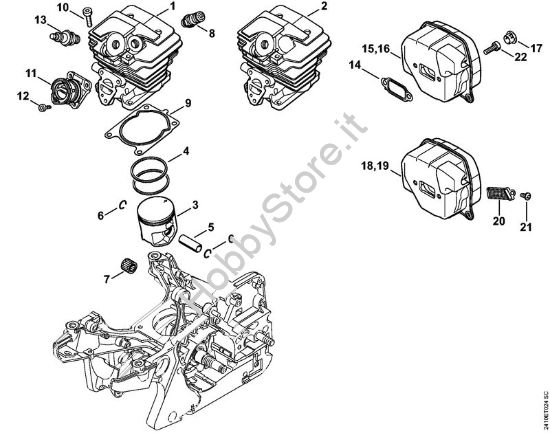Cilindro, silenziatore Motoseghe a benzina (MS) MS 241 C-M della marca STIHL