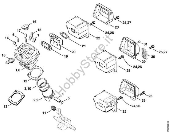Cilindro, silenziatore Motoseghe a benzina (MS) MS 260 C-B W della marca STIHL