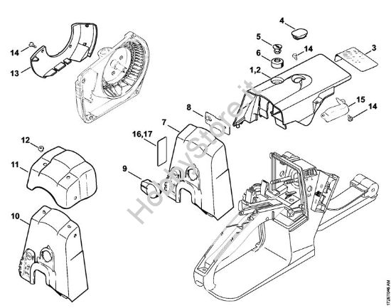 Cappottatura, coperchio sede carburatore Motoseghe a benzina (MS) MS 260-VW della marca STIHL