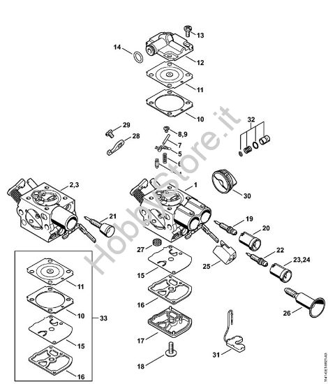 Carburatore C1Q-S254, C1Q-S213, C1Q-S180 Motoseghe a benzina (MS) MS 261-VW della marca STIHL