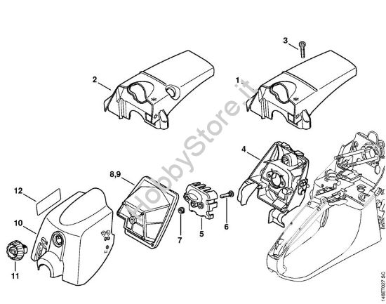 Cappottatura, filtro aria Motoseghe a benzina (MS) MS 280 C-B della marca STIHL