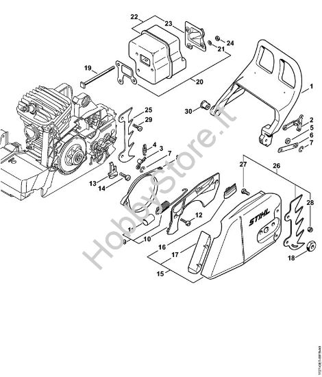 Freno catena, silenziatore Motoseghe a benzina (MS) MS 310 della marca STIHL