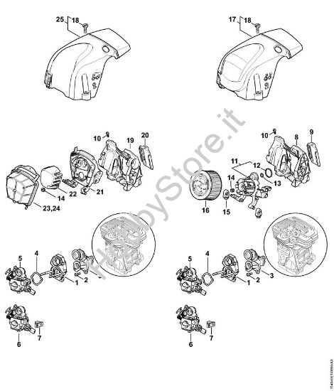 Supporto carburatore, Filtro aria, Cappottatura Motoseghe a benzina (MS) MS 311 della marca STIHL