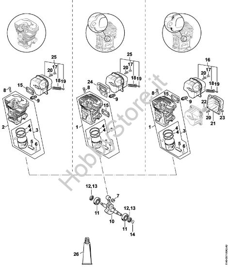 Cilindro, silenziatore Motoseghe a benzina (MS) MS 311-Z della marca STIHL