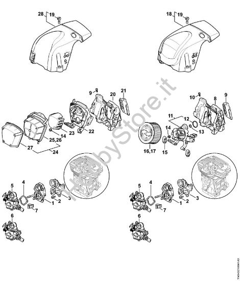 Supporto carburatore, Filtro aria, Cappottatura Motoseghe a benzina (MS) MS 311-Z della marca STIHL