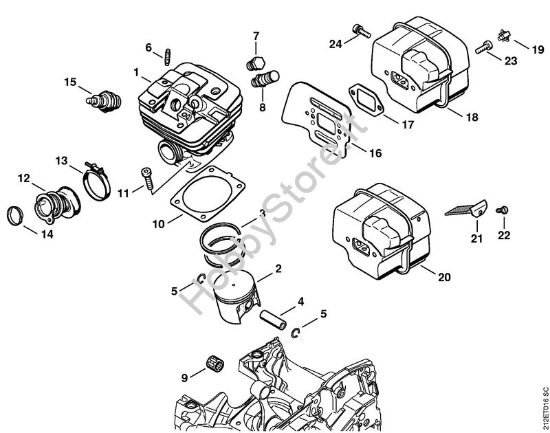 Cilindro, silenziatore Motoseghe a benzina (MS) MS 341 della marca STIHL