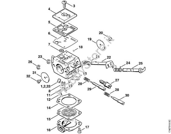 Carburatore C3A-S31, C3A-S65 Motoseghe a benzina (MS) MS 360 della marca STIHL