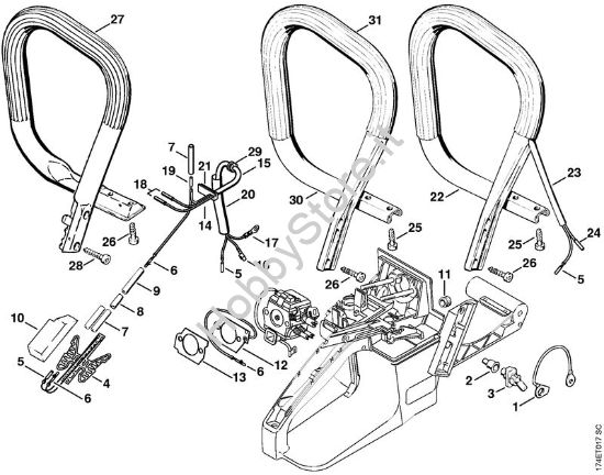 Riscaldamento, manico tubolare Motoseghe a benzina (MS) MS 360 della marca STIHL