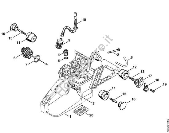 Corpo serbatoio, sistema AV Motoseghe a benzina (MS) MS 360 C della marca STIHL