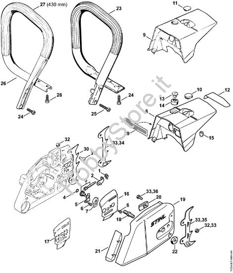 Dispositivo tendicatena, cappottatura Motoseghe a benzina (MS) MS 360 C della marca STIHL
