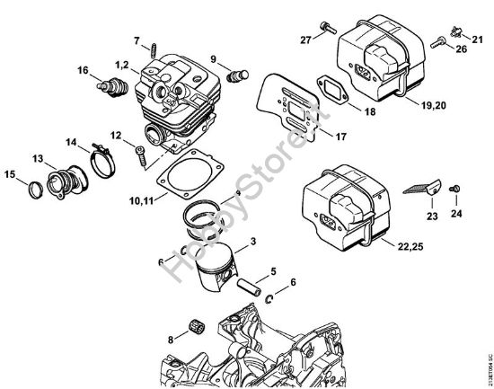 Cilindro, silenziatore Motoseghe a benzina (MS) MS 361-W della marca STIHL