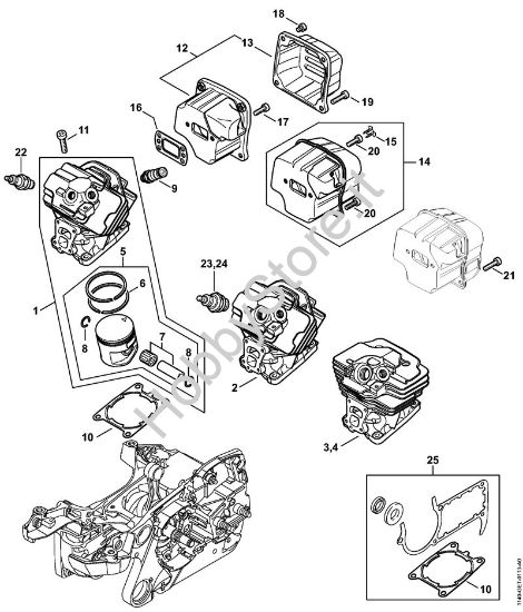 Cilindro, silenziatore Motoseghe a benzina (MS) MS 362 C-B della marca STIHL