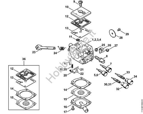Carburatore 1119/15, 1119/13, 1119/12, 1119/10 Motoseghe a benzina (MS) MS 382 della marca STIHL