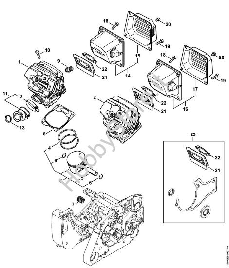 Cilindro, silenziatore Motoseghe a benzina (MS) MS 382 della marca STIHL