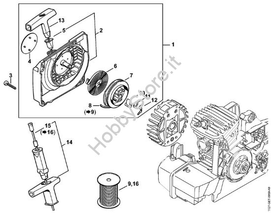 Carenatura ventola con dispositivo di avviamento Motoseghe a benzina (MS) MS 390 della marca STIHL