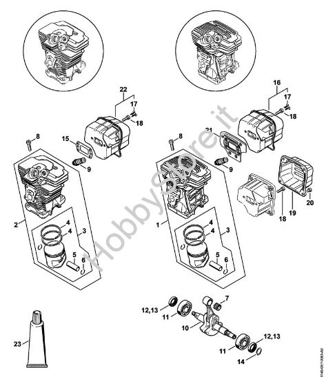 Cilindro, silenziatore Motoseghe a benzina (MS) MS 391 della marca STIHL