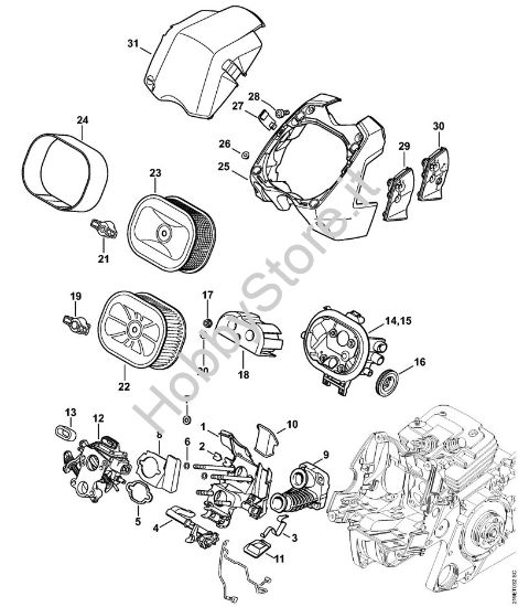 Supporto carburatore, Filtro aria Motoseghe a benzina (MS) MS 441 della marca STIHL
