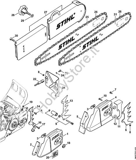 Coperchio rocchetto catena, Spranga di guida Motoseghe a benzina (MS) MS 461-VW della marca STIHL