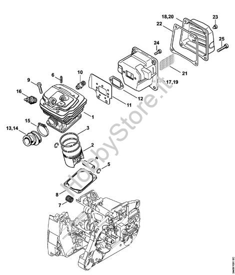 Cilindro, silenziatore Motoseghe a benzina (MS) MS 461-Z della marca STIHL