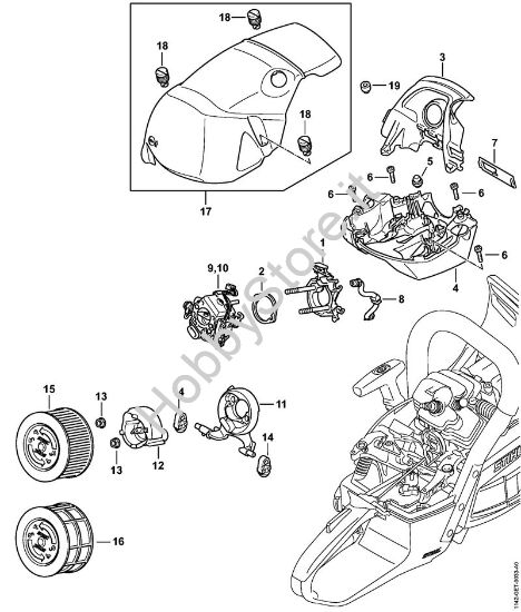 Supporto carburatore, Filtro aria, Cappottatura M-Tronic Motoseghe a benzina (MS) MS 462 C-M R RettungssÃ¤ge della marca STIHL