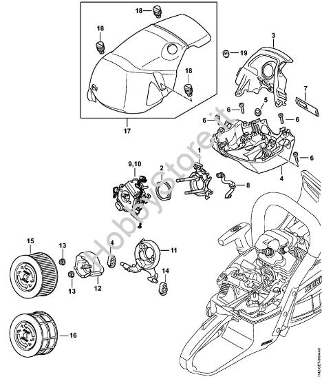 Supporto carburatore, Filtro aria, Cappottatura M-Tronic (Riscaldamento) Motoseghe a benzina (MS) MS 462 C-M VW della marca STIHL