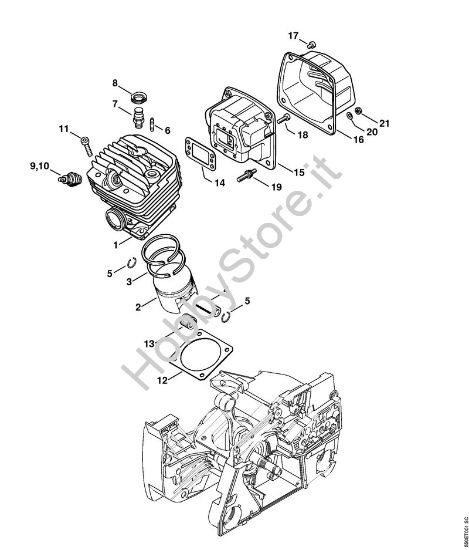 Cilindro, silenziatore Motoseghe a benzina (MS) MS 780 della marca STIHL