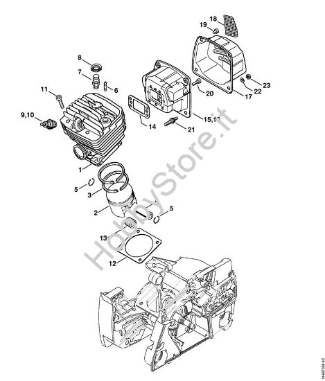 Cilindro, silenziatore Motoseghe a benzina (MS) MS 880-R della marca STIHL