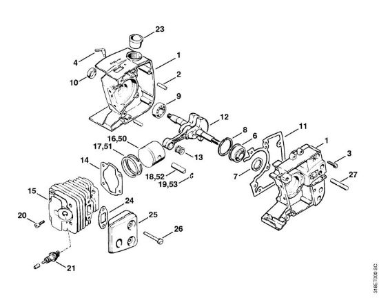 Carter albero a gomito, pistone Decespugliatori (FS) FS 202 della marca STIHL
