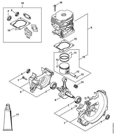 Carter albero a gomito, cilindro Decespugliatori (FS) FS 490 C-EM KW della marca STIHL