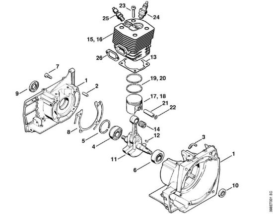 Carter albero a gomito, cilindro Decespugliatori (FS) FS 550 della marca STIHL