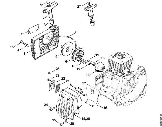 Dispositivo avviamento, silenziatore Decespugliatori (FS) FS 550-L della marca STIHL