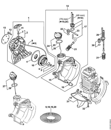 Dispositivo di avviamento, serbatoio carburante Decespugliatrici (FS) FS 100 R della marca STIHL