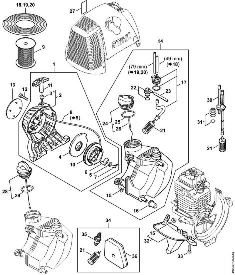 Dispositivo di avviamento, serbatoio carburante Decespugliatrici (FS) FS 110 RX-Z della marca STIHL