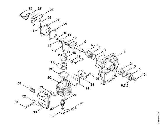 Carter albero a gomito, cilindro Decespugliatrici (FS) FS 50 (4118) della marca STIHL