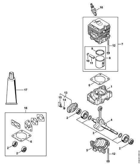 Carter albero a gomito, cilindro Decespugliatrici (FS) FS 50 C-E della marca STIHL