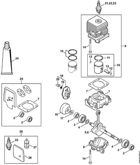 Carter albero a gomito, cilindro Decespugliatrici (FS) FS 55 R della marca STIHL