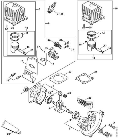 Carter albero a gomito, cilindro Decespugliatrici (FS) FS 80 R della marca STIHL