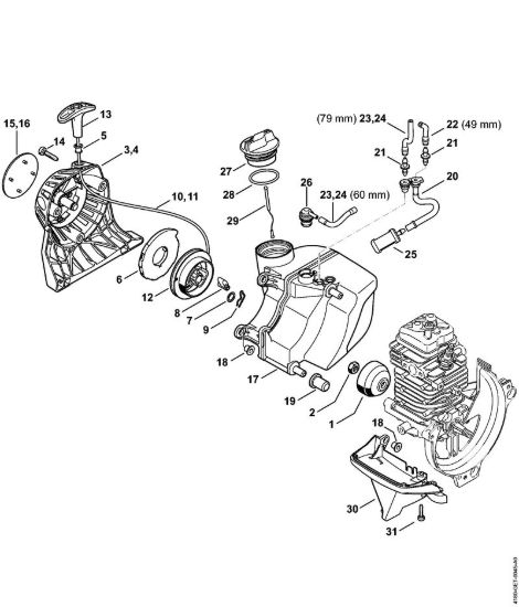 Dispositivo di avviamento, serbatoio carburante Decespugliatrici (FS) FS 89 R della marca STIHL