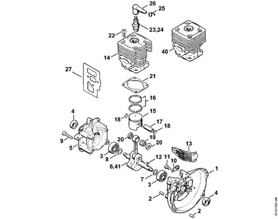 Carter albero a gomito, cilindro Decespugliatrici spalleggiabilli (FR) FR 106 della marca STIHL