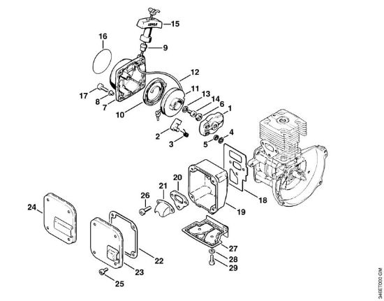 Dispositivo avviamento, silenziatore Decespugliatrici spalleggiabilli (FR) FR 106 della marca STIHL