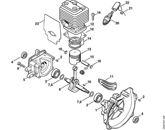 Carter albero a gomito, cilindro Decespugliatrici spalleggiabilli (FR) FR 108 della marca STIHL