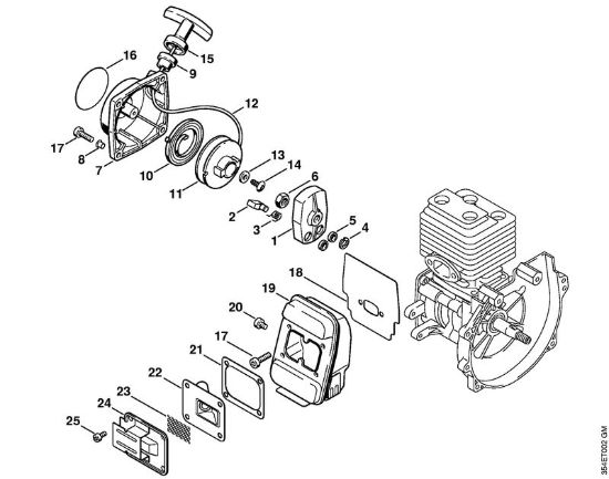 Dispositivo avviamento, silenziatore Decespugliatrici spalleggiabilli (FR) FR 108 della marca STIHL