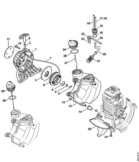 Dispositivo di avviamento, serbatoio carburante Decespugliatrici spalleggiabilli (FR) FR 130 T della marca STIHL