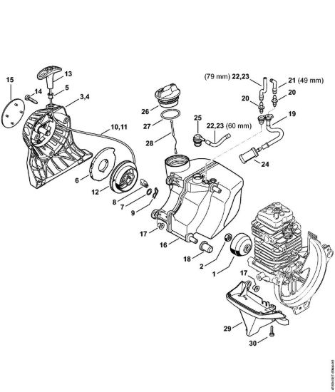 Dispositivo di avviamento, serbatoio carburante Decespugliatrici spalleggiabilli (FR) FR 131 T della marca STIHL