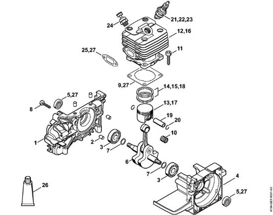 Carter alberto a gomito, Cylindro FR 350 Decespugliatrici spalleggiabilli (FR) FR 350 della marca STIHL